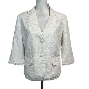 Dressbarn Blazer Jacket size Medium White Linen Eyelet Wedding Summer Church